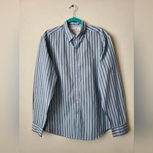 Frank & Eileen Finbar Men's Button Down Shirt Striped Light Blue/Green  Sz L EUC